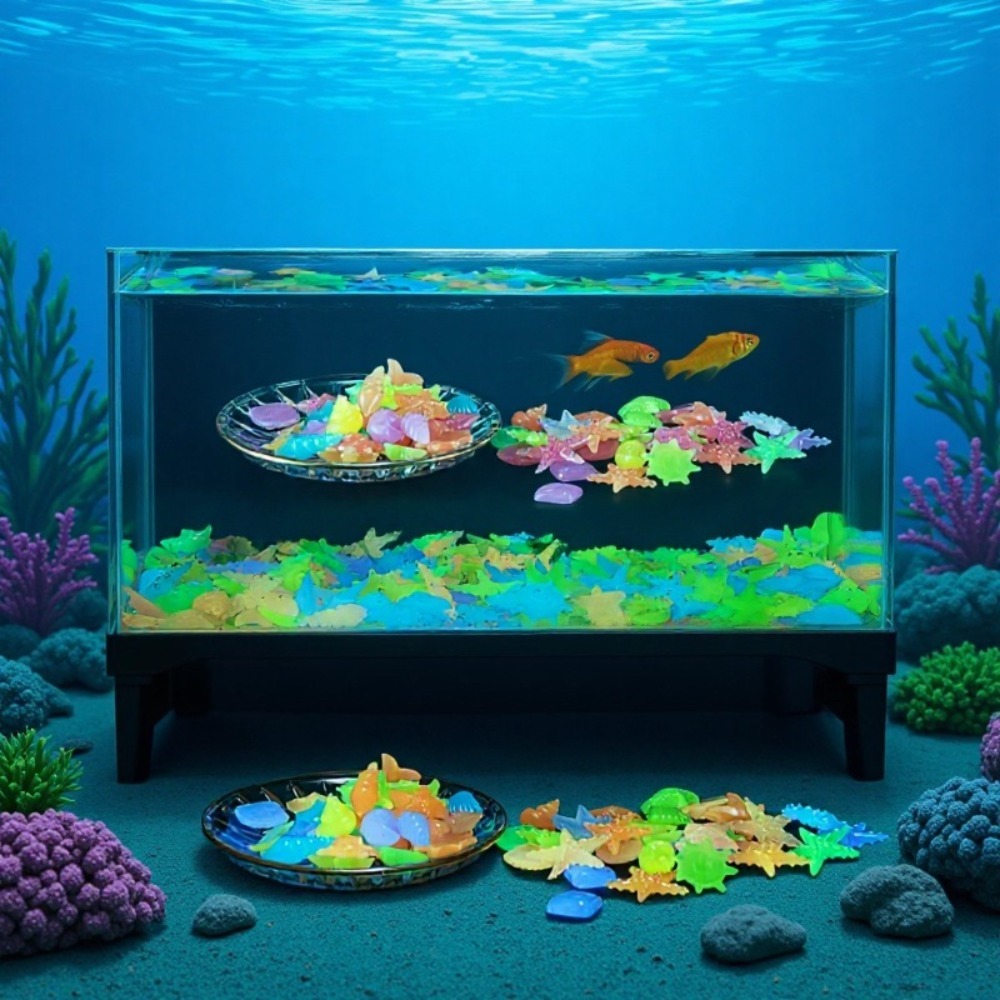 Aquarium Fish Guppy - Batu Laut Bercahaya, Cangkang Kerang Fluoresen,